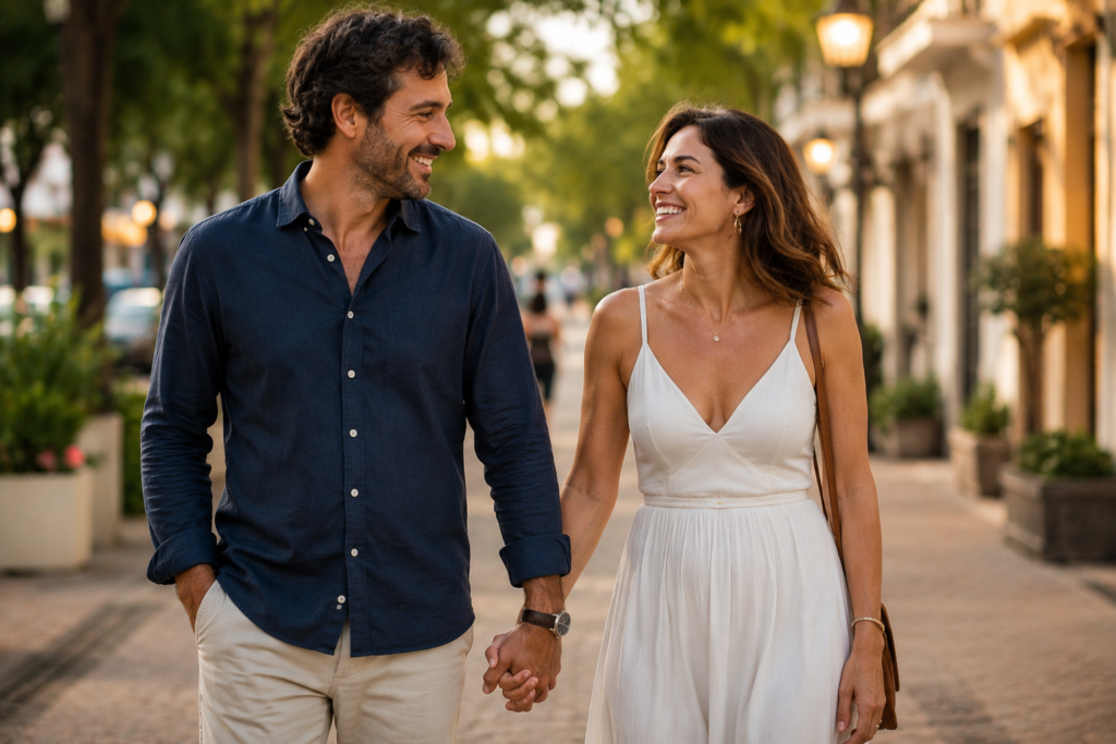 casal de maos dadas e felizes