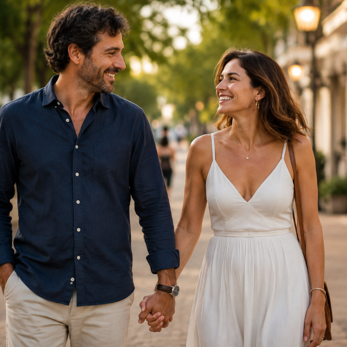 casal de maos dadas e felizes